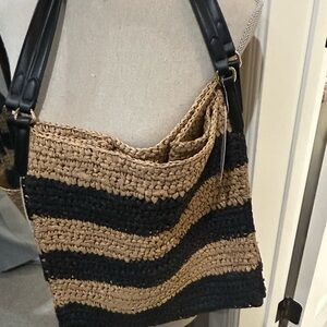 Stylish Black and Tan Woven Shoulder Bag